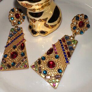 Byzantine Mosaic Statement Earrings with Multicolor Crystals